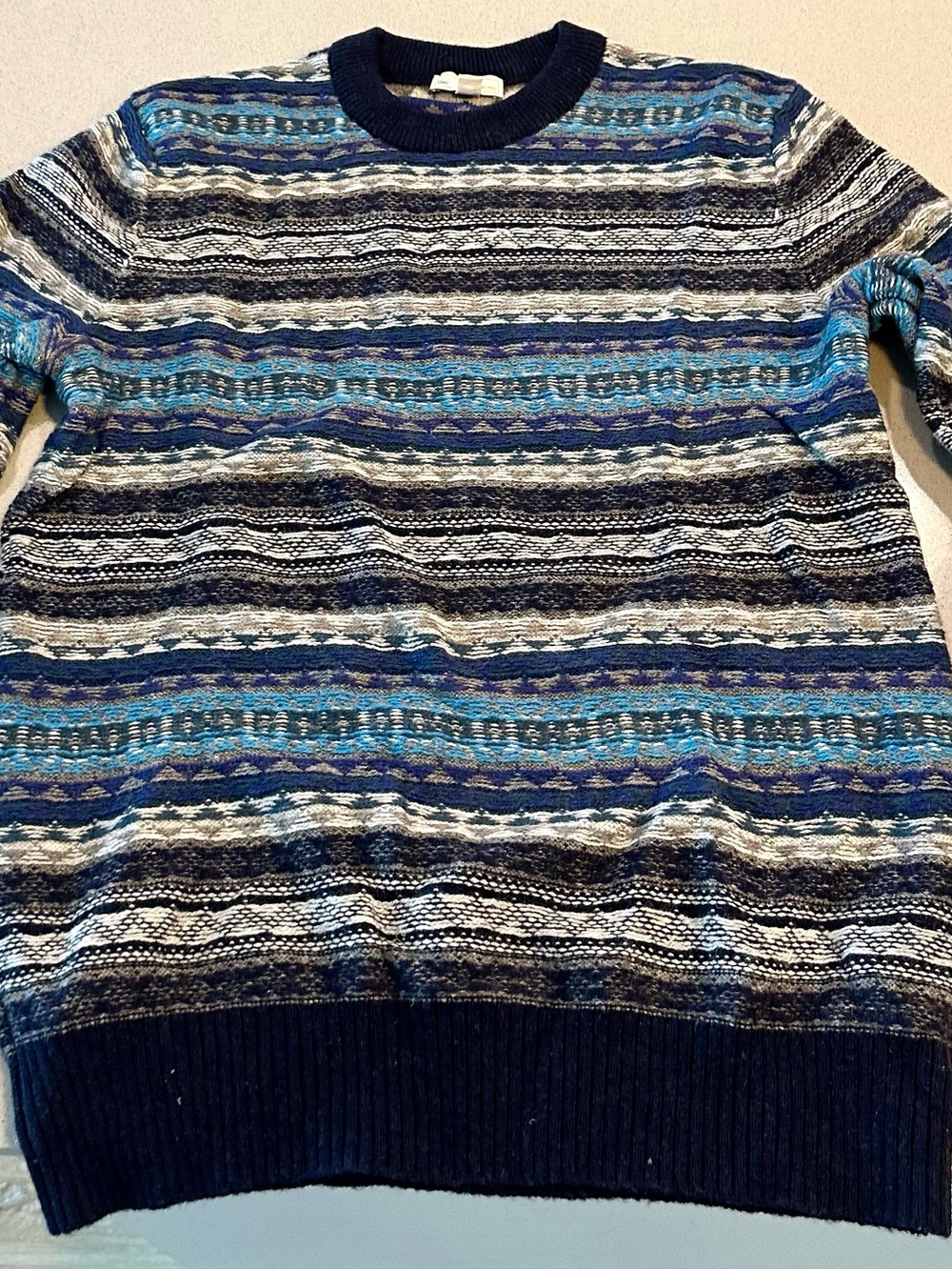 GAP Blue Multi-Stripe Crewneck Sweater